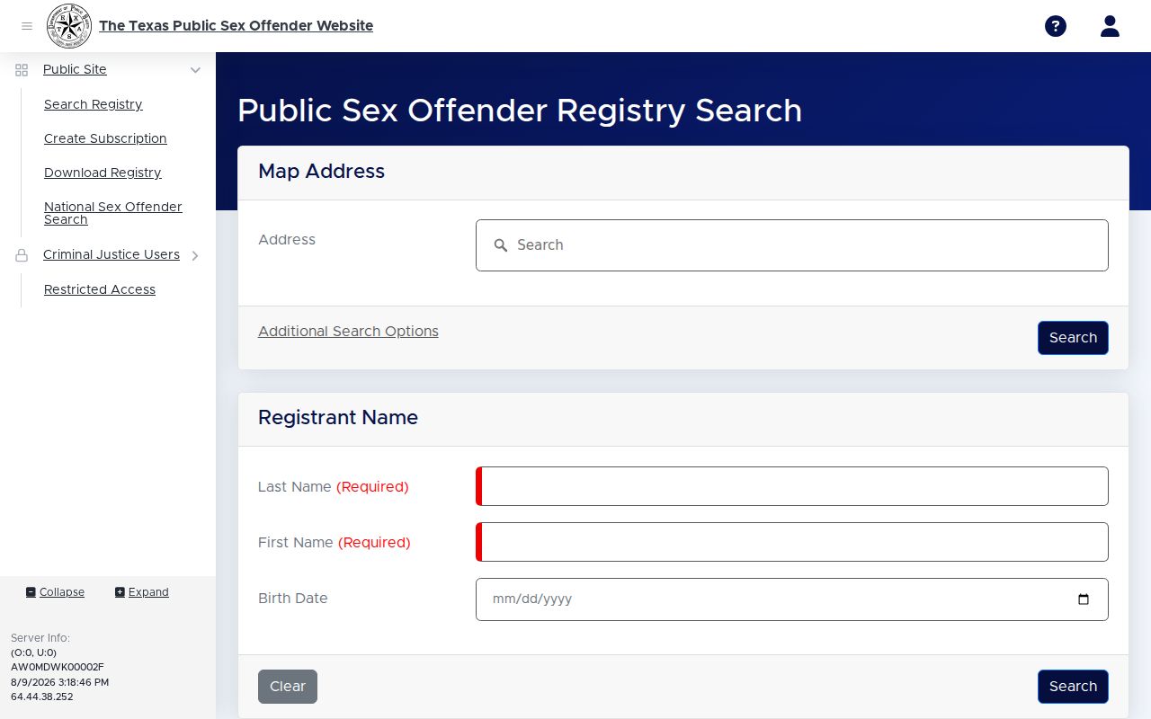 Wichita County criminal record search in the Texas Public Sex Offender Registry