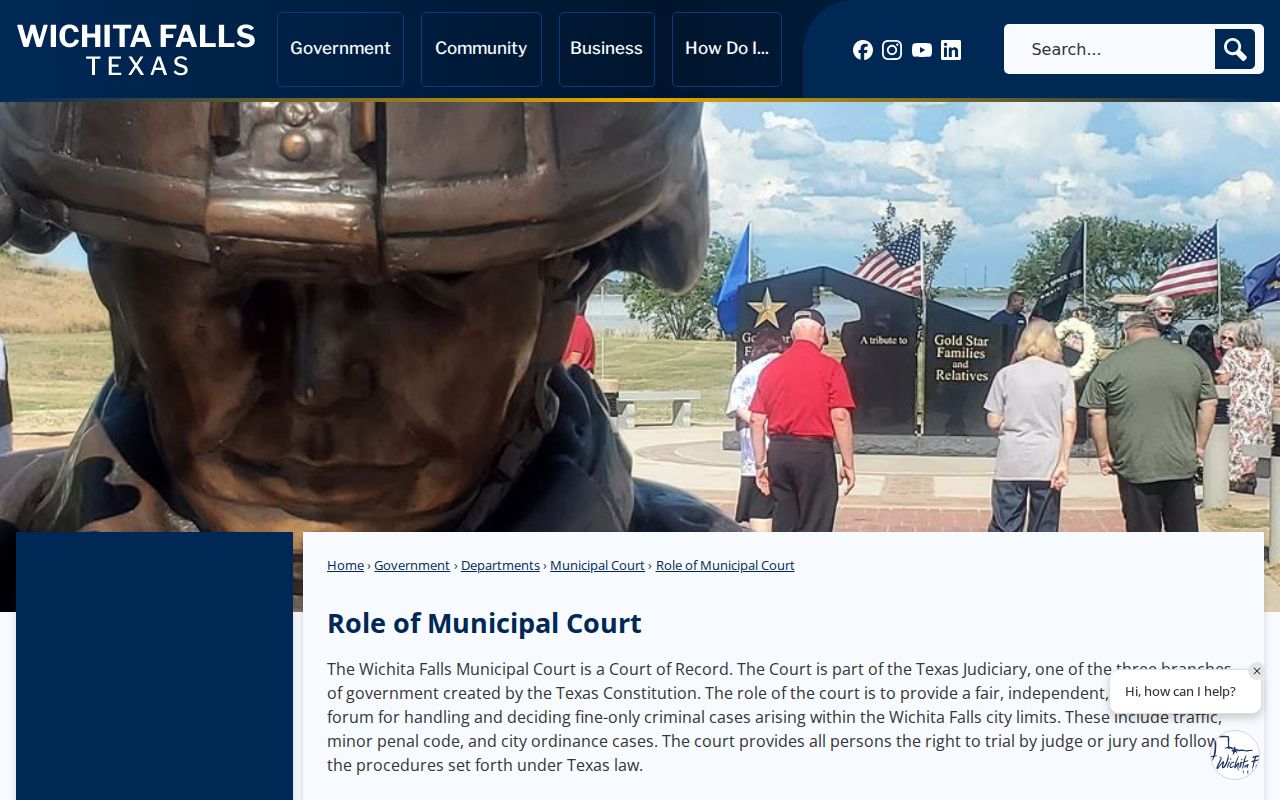 Wichita Falls criminal record court classes and Municipal Court jurisdiction