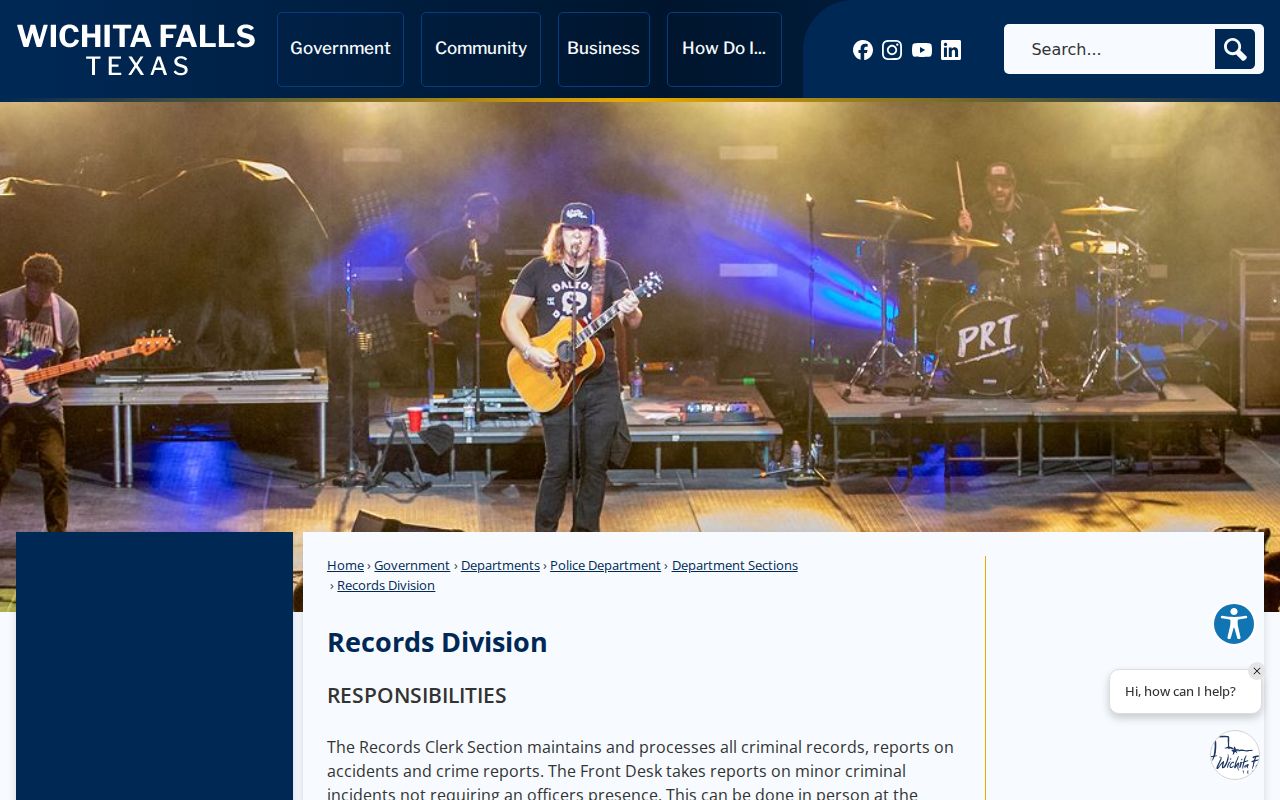 Wichita Falls criminal records information from the WFPD Records Division